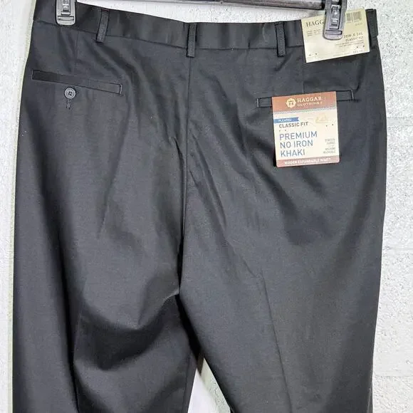 Haggar Men's Iron Free Premium Khaki Classic-Fit Pleated black 38x34 $70 - Picture 8 of 9